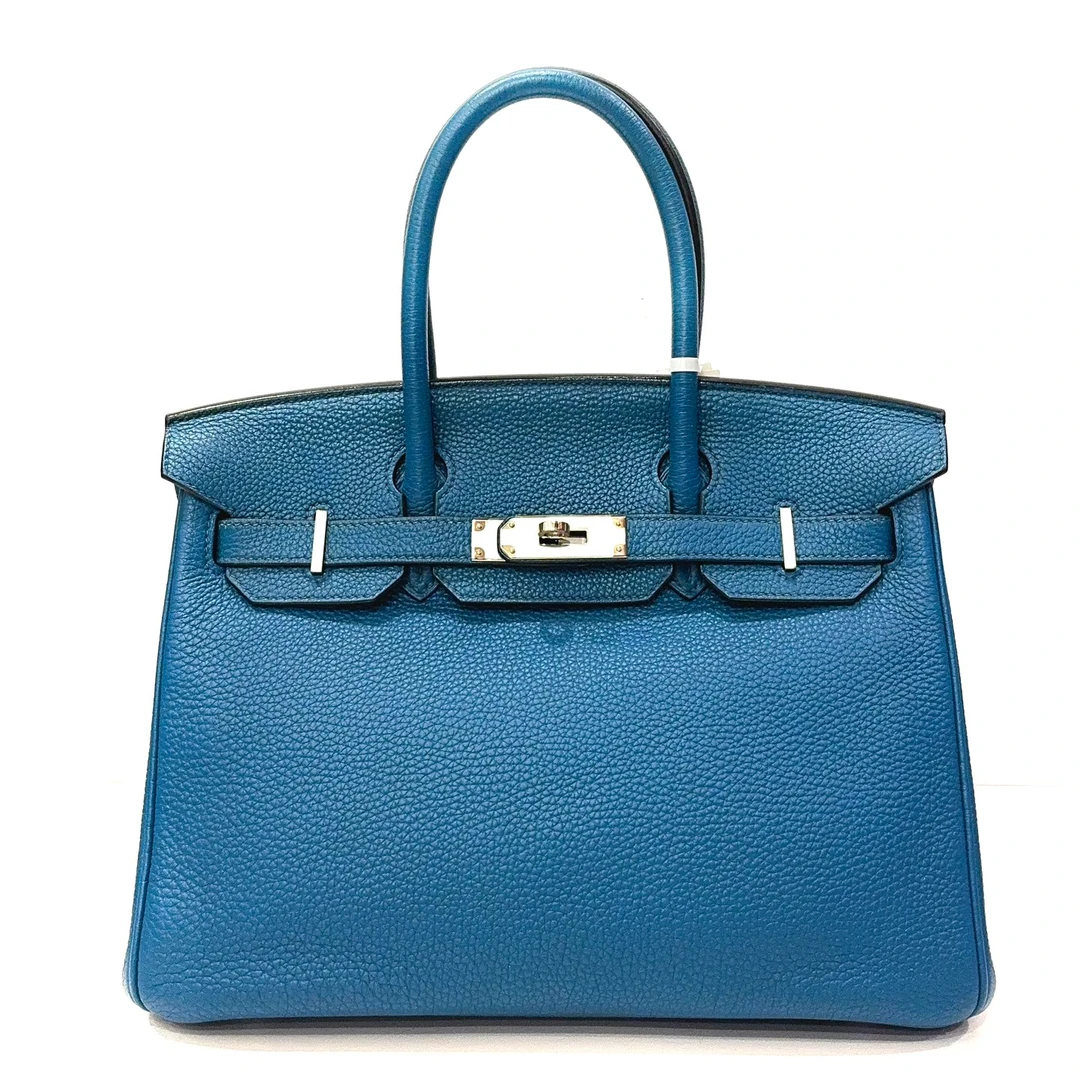 99新 Hermes/爱马仕 蔚蓝/鸭子蓝银扣birkin30 内缝togo皮 框P刻