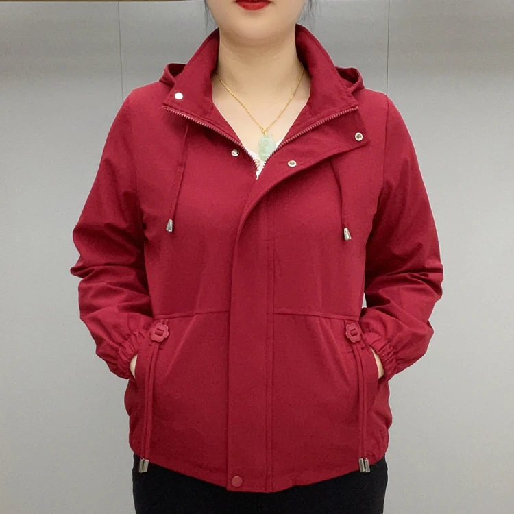 帽子可拆卸常规纯色短款中老年女装春秋女士时尚中老年外套8805