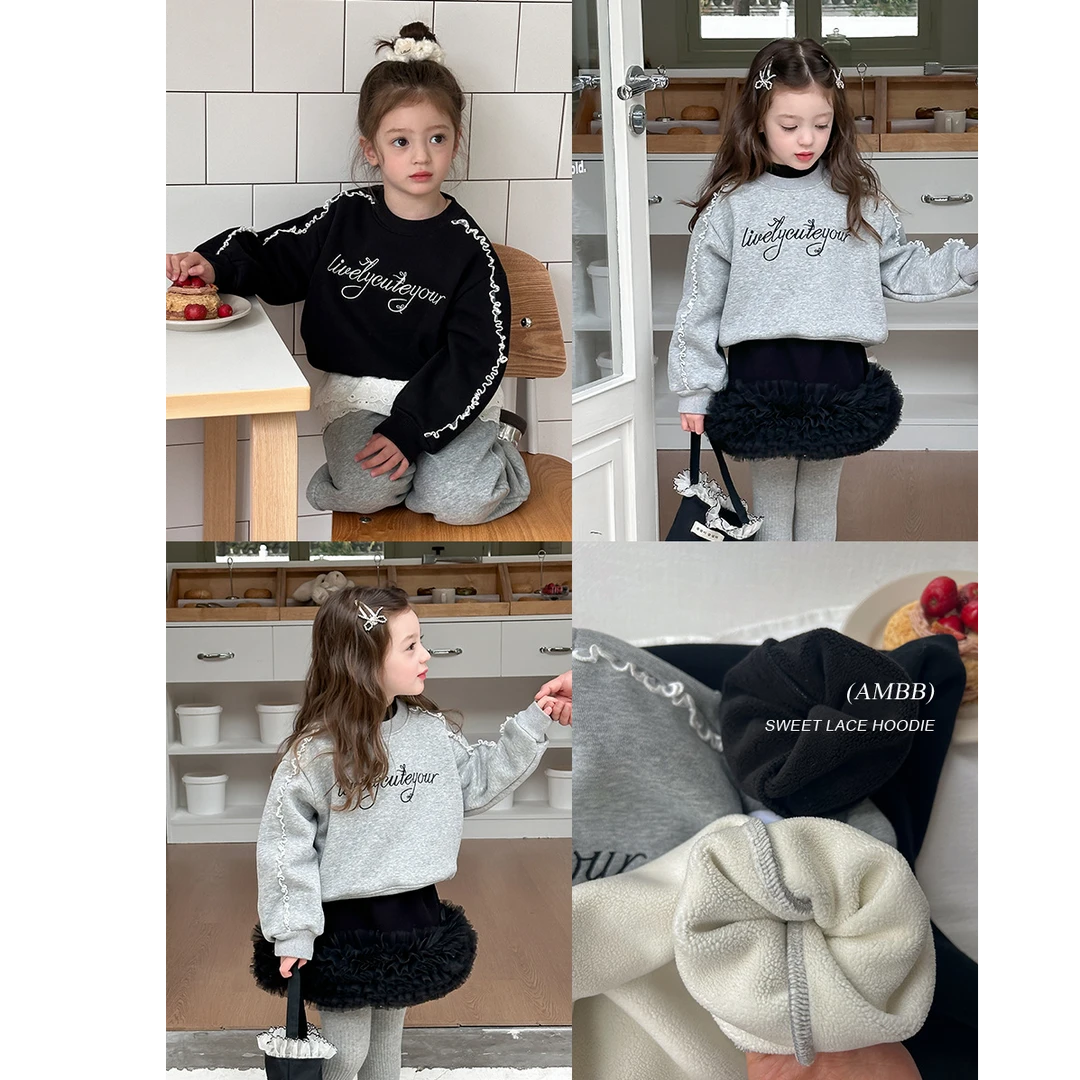 【加绒加厚】女童韩洋气复合奥粒绒一体保暖甜美花边字母卫衣24B010