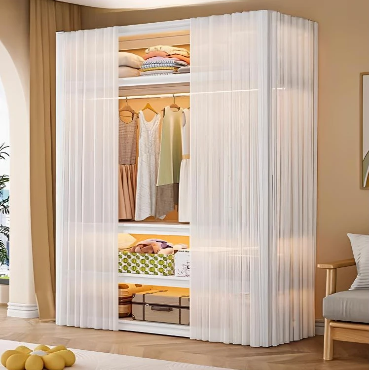 货架衣柜四面防尘帘简易落地衣柜家用卧室开放式衣帽间租房收纳架