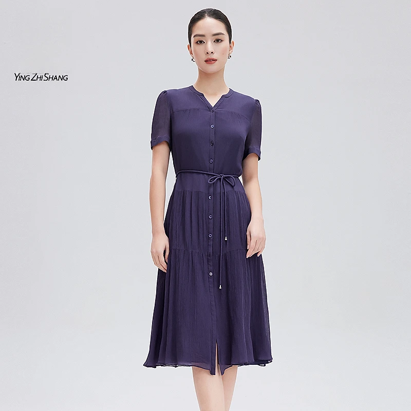 【浪漫马黛】赢智尚2024夏新款星环紫法式优雅气质连衣裙ZF02830