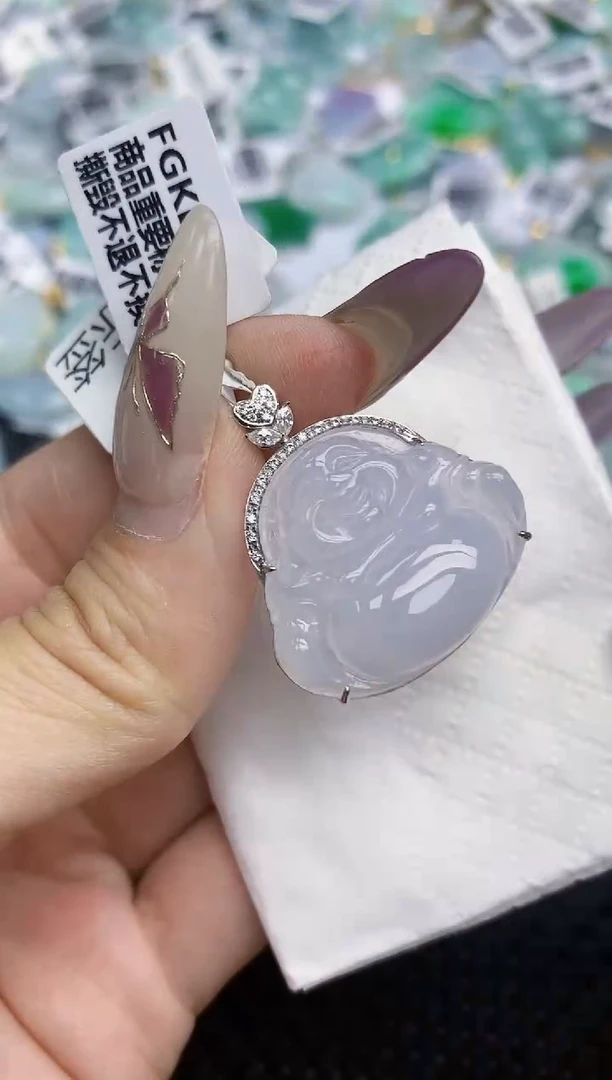 翡翠挂件18K金镶嵌天然翡翠A货