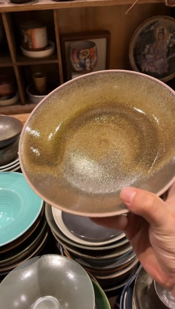 瓷片弗*肯14黄色玻化锅盘1个