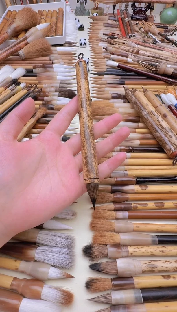 老斑竹短杆紫毫胖头鸡距小楷笔 出峰2.5cm*1.2 （多样发其一）