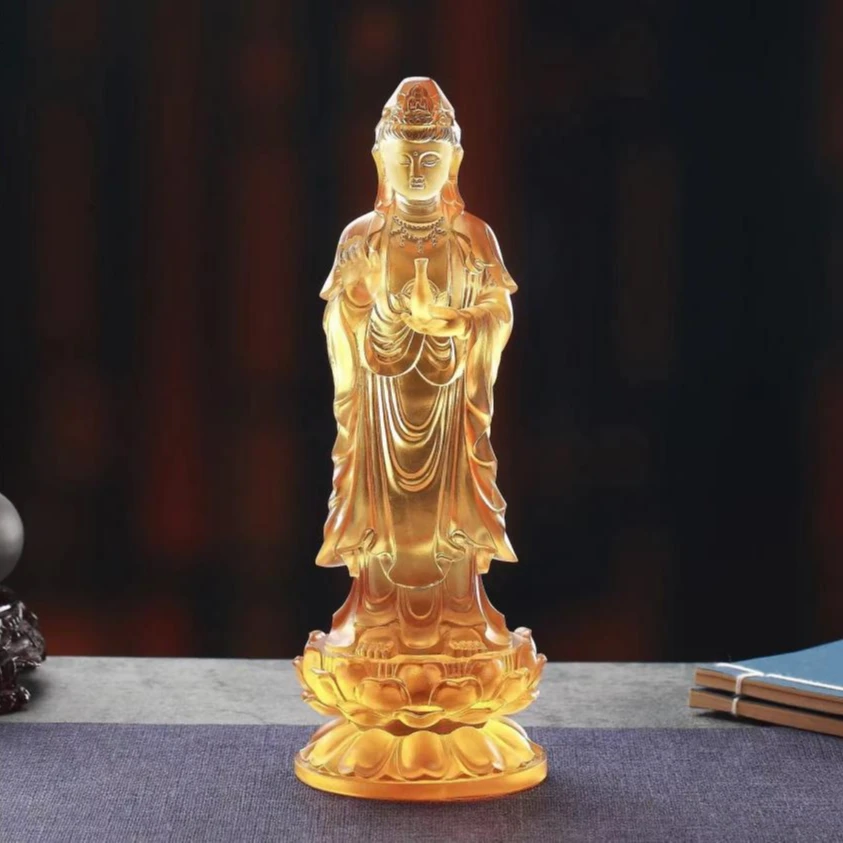 古法琉璃宝瓶观音摆件观世音摆设