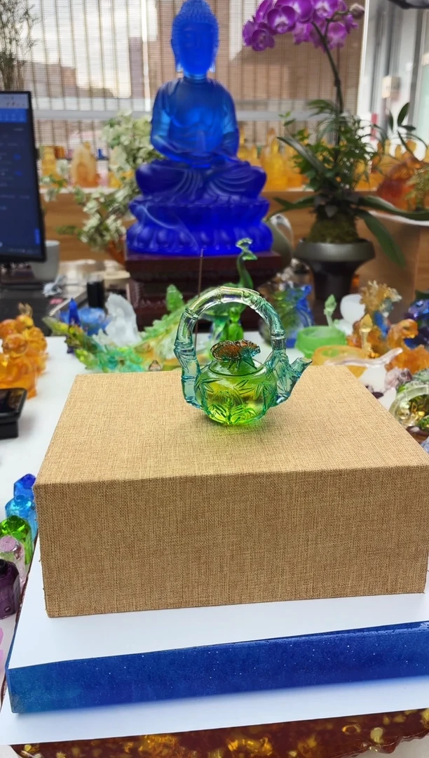 手工艺品琉璃绿色君子壶小茶宠摆件