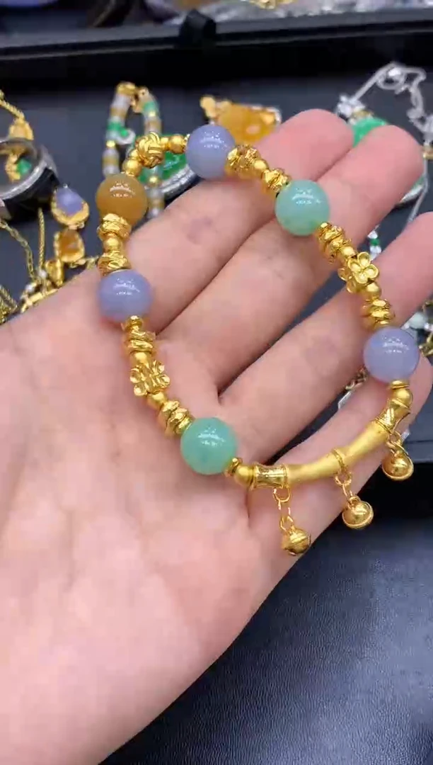 足金镶嵌手链翡翠587-中国好珍宝