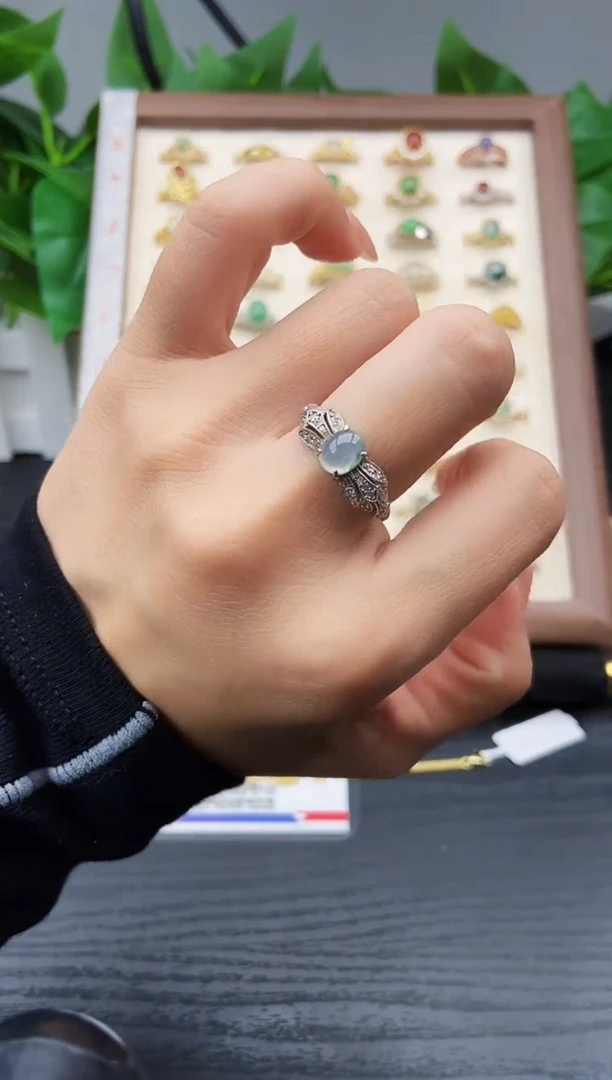 银S925镶嵌戒指翡翠12