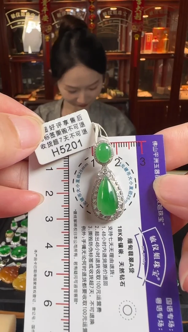 颈饰18K金镶嵌翡翠H5201冰阳绿滴水