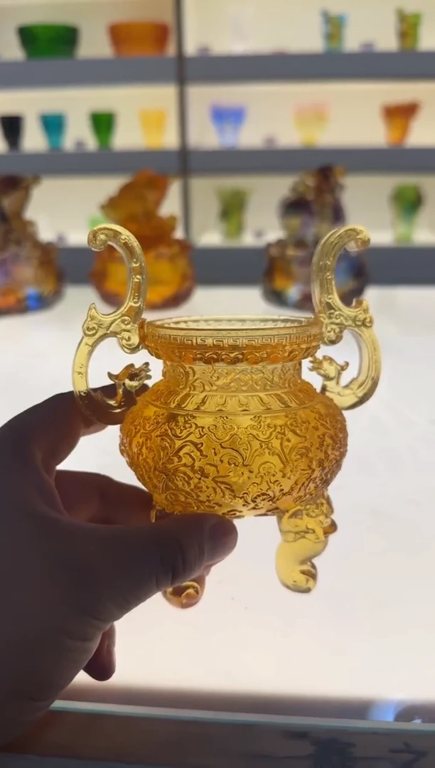 手工艺品琉璃官帽香炉金色