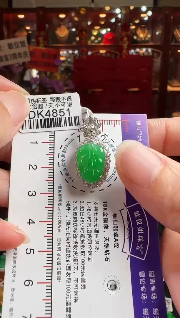 翡翠18K金镶嵌颈饰DK4851冰绿叶子