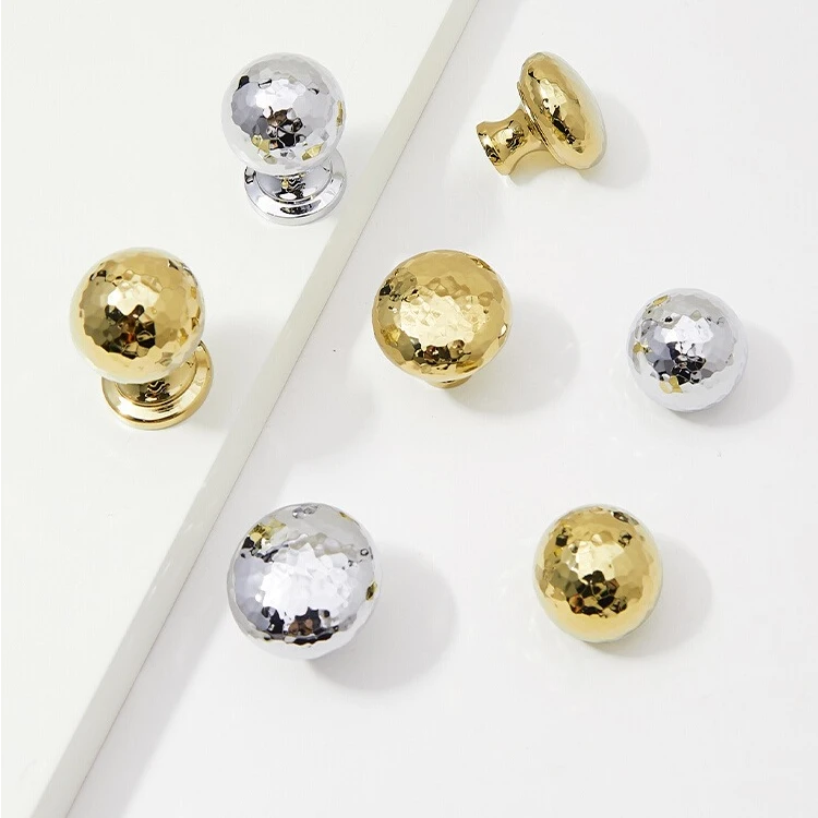 锤纹轻奢风黄铜抽屉拉手法式简约电镀圆球鸽子蛋儿童房衣柜门把手