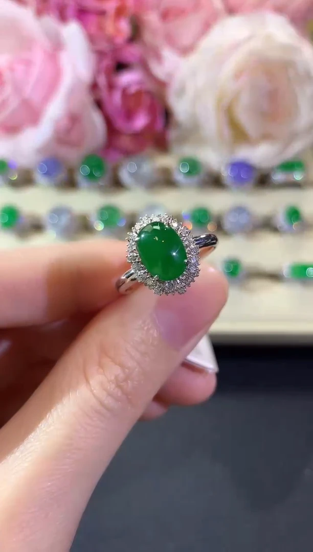 18K金镶嵌戒指翡翠冬日珠宝E91