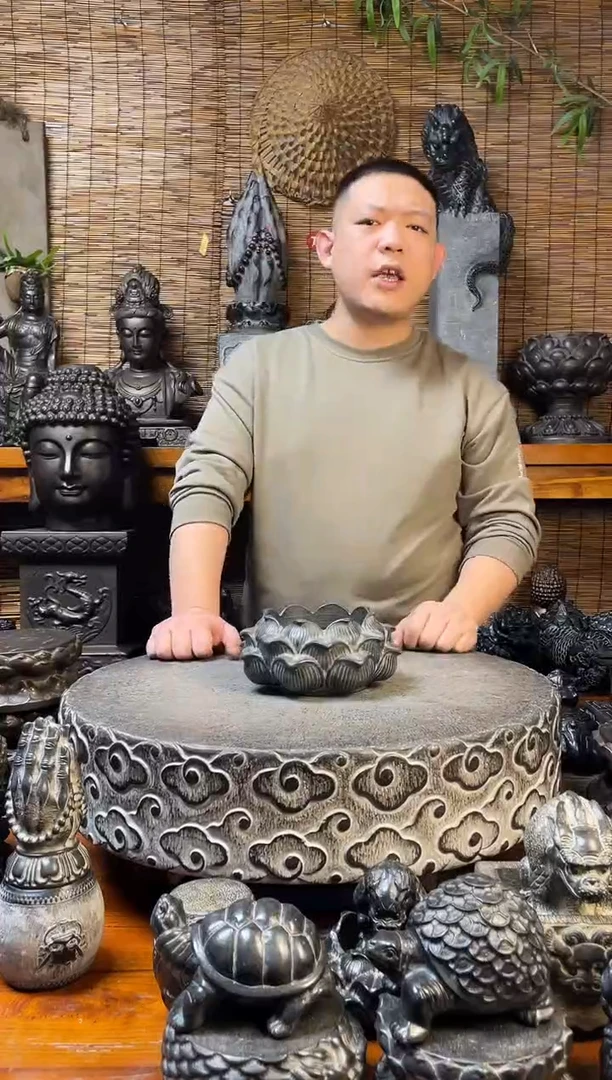 石材20莲花盆天然青石雕刻