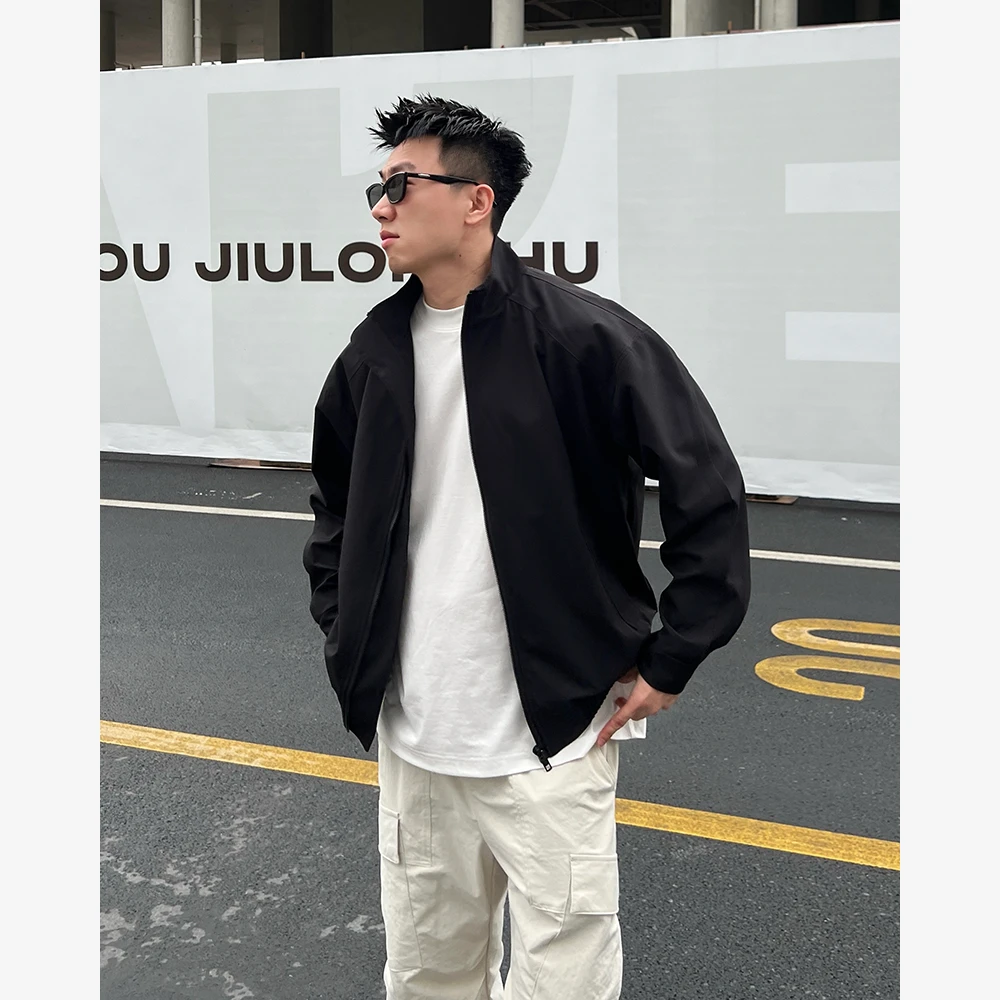 YIHAO STUDIO秋季男款休闲夹克时尚百搭宽松立领短款外套