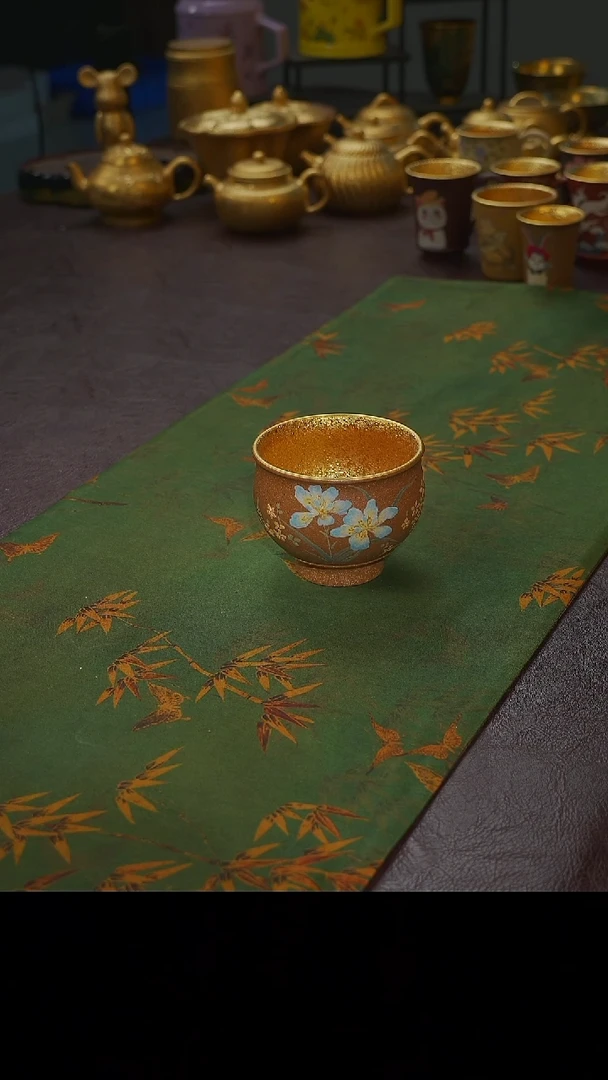 茶杯紫砂【宜景窑鎏金系列】杯子