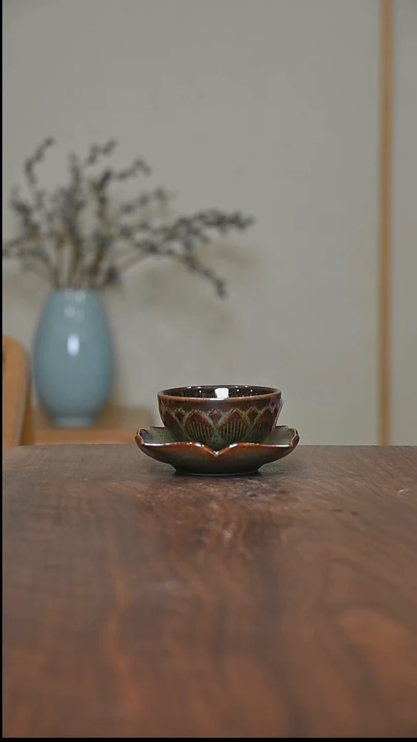 58#矿石釉 杯加盏托 微瑕 桑麻作品