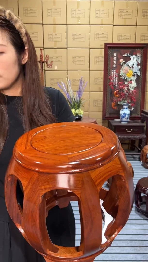 花梨木亚花梨花梨色小号鼓凳一对