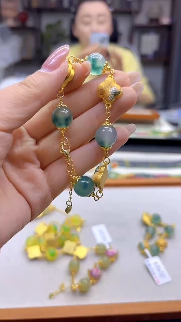 14K金镶嵌手链翡翠DIY款S1036