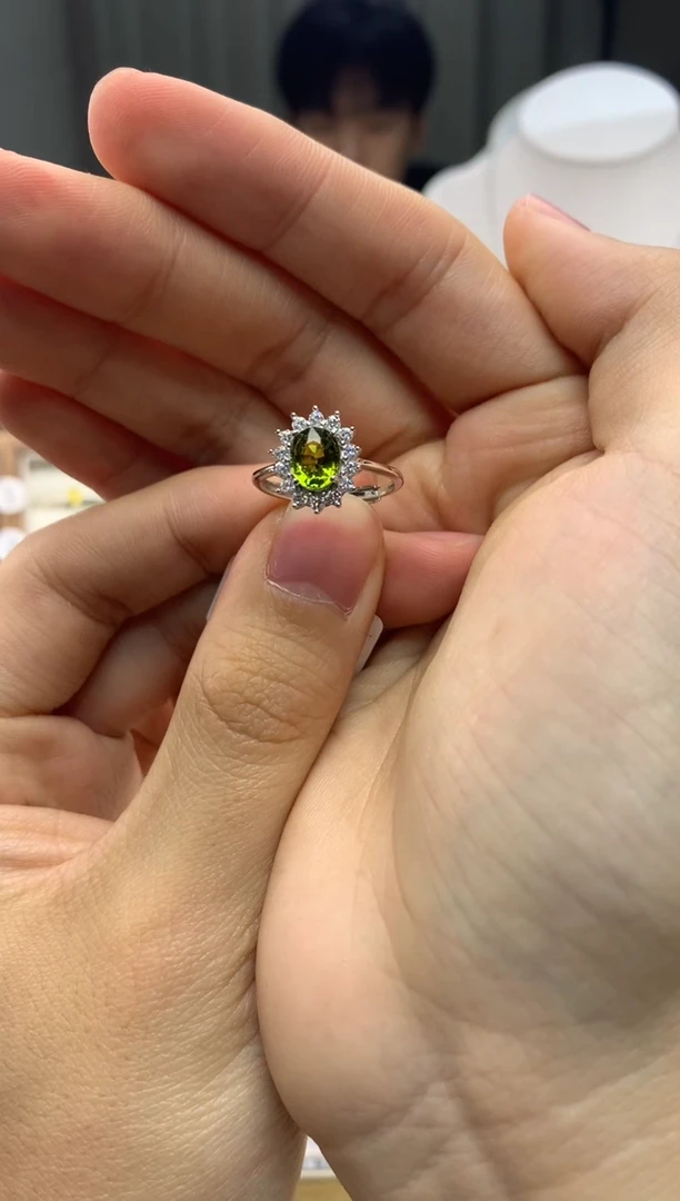 银S925镶嵌戒指碧玺J39-7