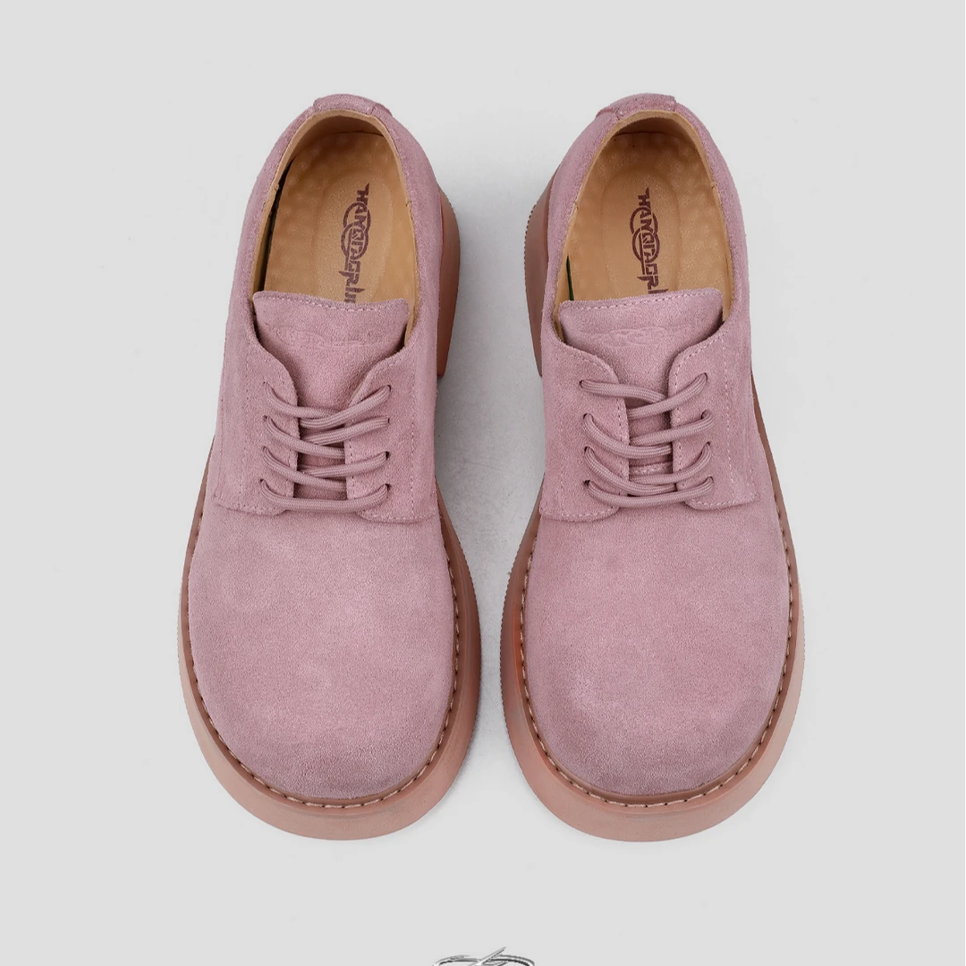 韩桥日记【藕粉】小众牛皮复古舒适时尚潮流耐磨增高低帮休闲鞋男女