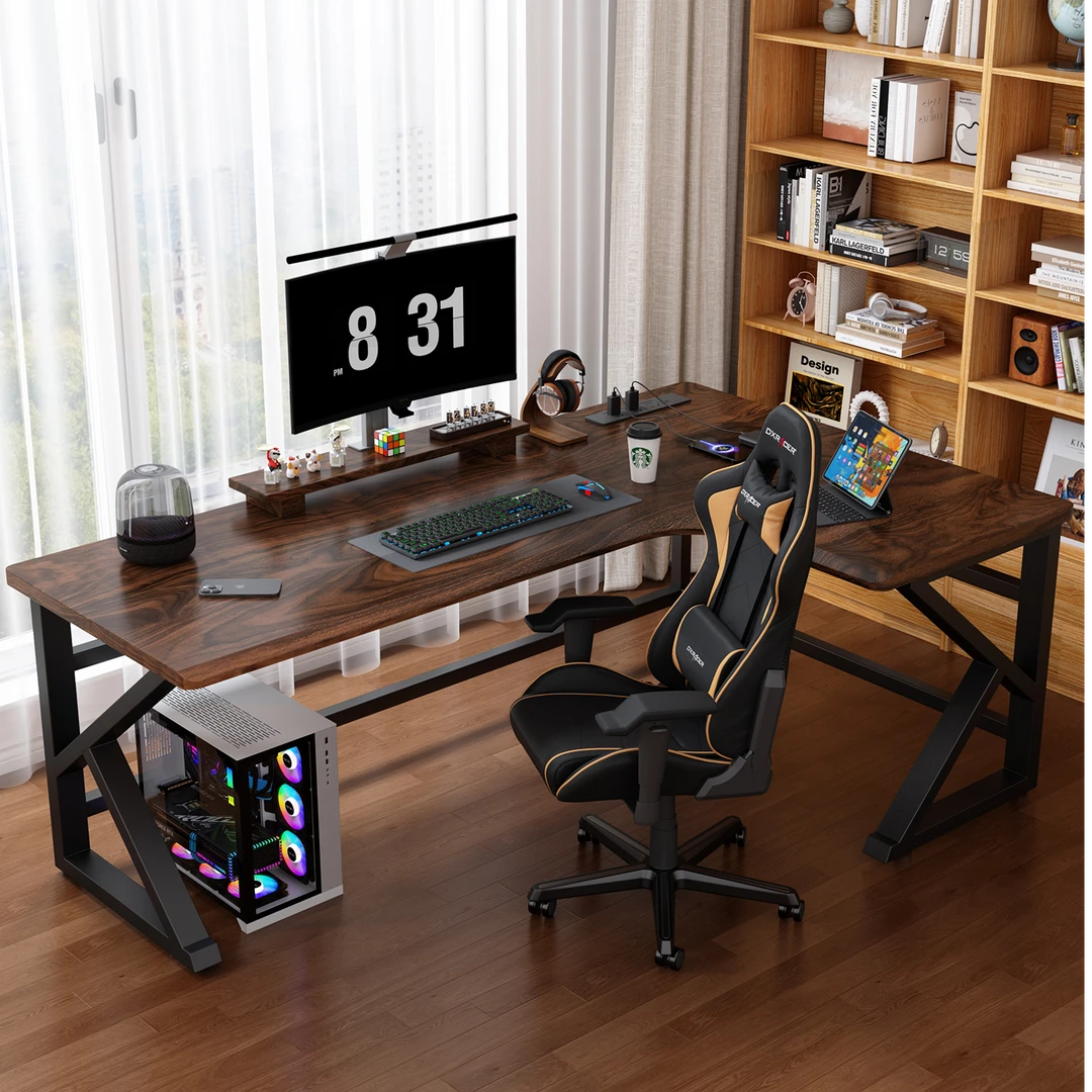 南美胡桃木L型转角电脑桌 实木高颜值住宅家具办公电竞书桌子轻奢