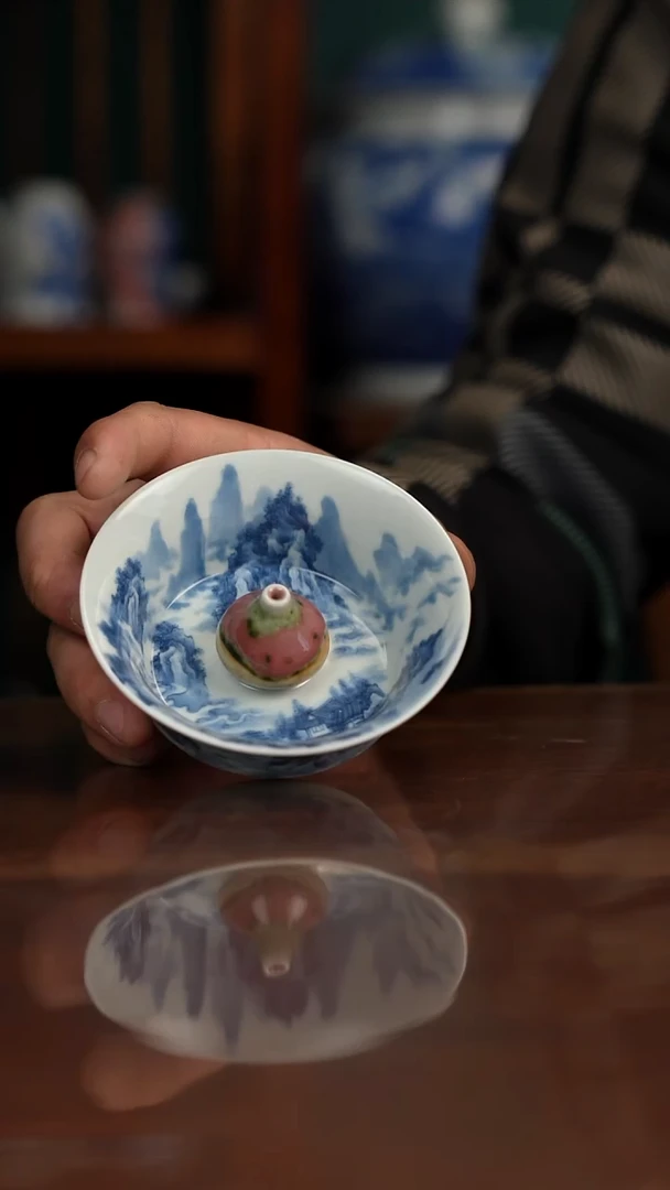 景琳藏青花北派山水香插