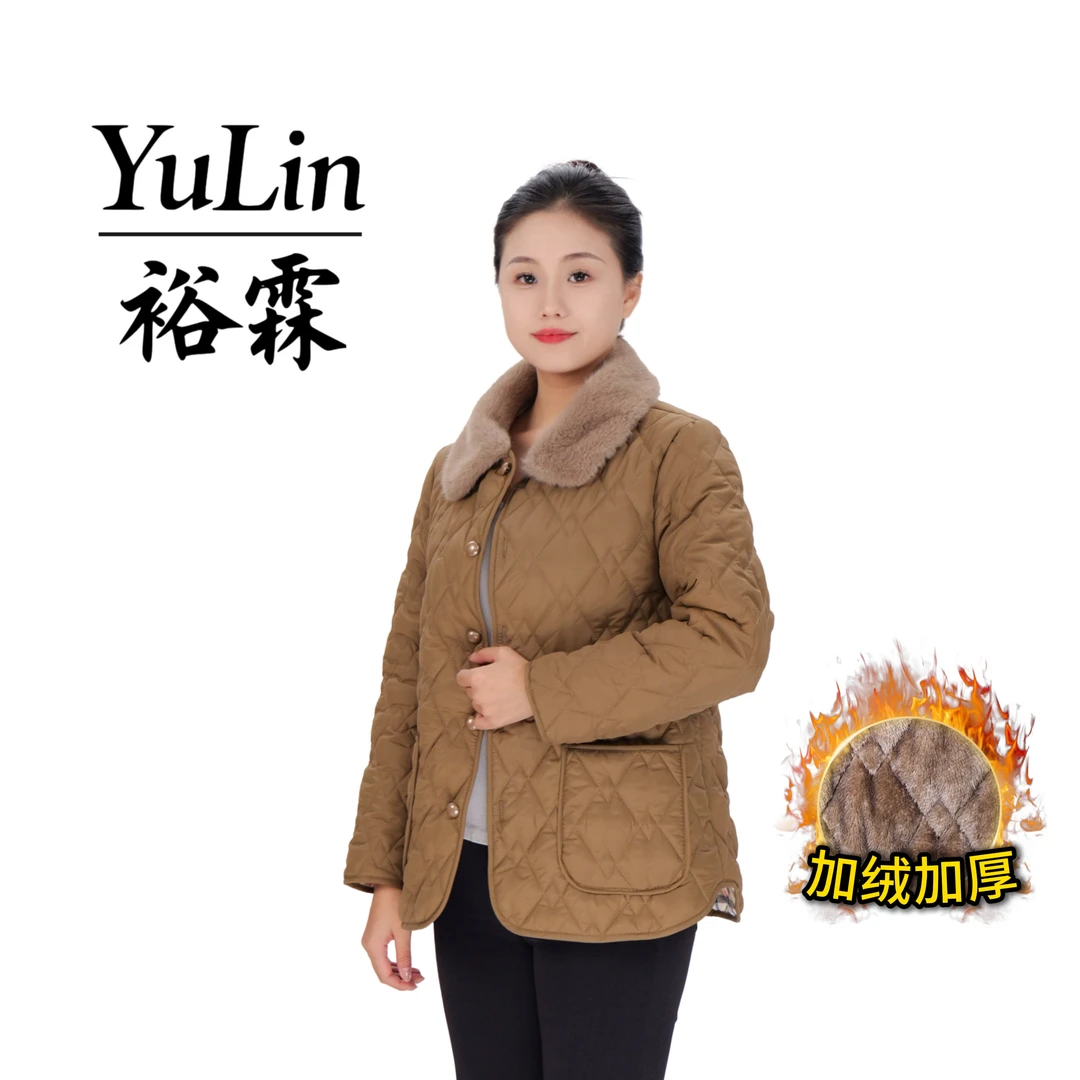 内里加绒加厚保暖中老年女装气质棉衣大毛领宽松外套秋冬时尚棉服