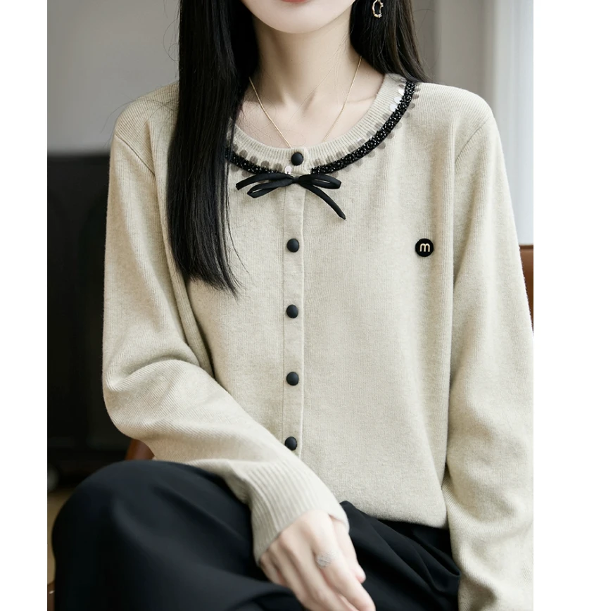 早秋时尚灰色针织开衫外套女2025新款春秋外搭洋气大码女装上衣潮