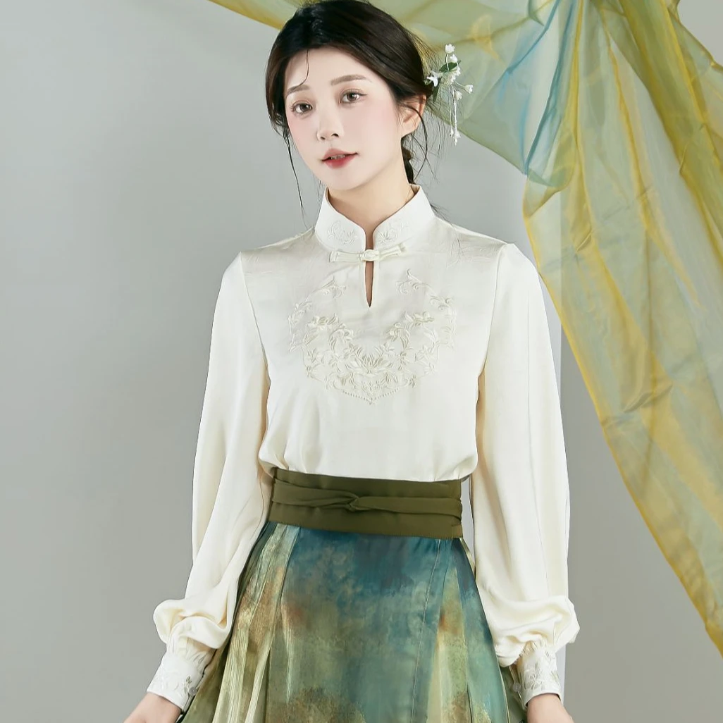 汉馥【半夏】原创设计新中式春夏立领盘扣重工刺绣时尚气质显瘦上衣