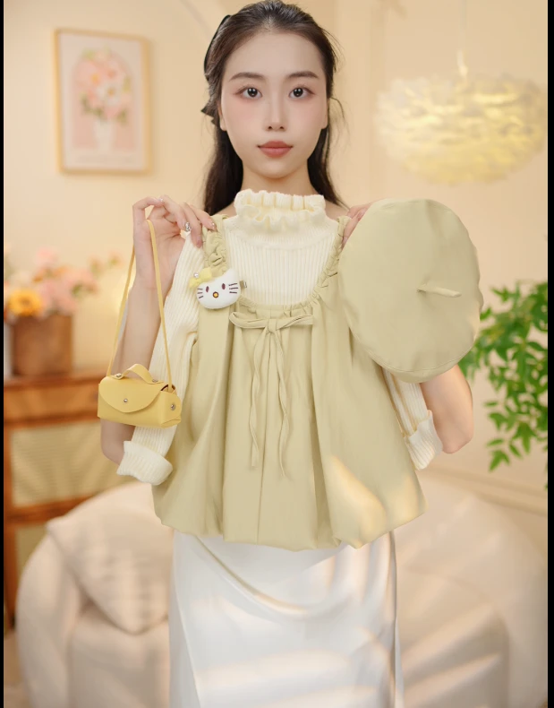 秋季新品女童甜美可爱背心花苞裙加厚洋气秋款裙子套装XY2598