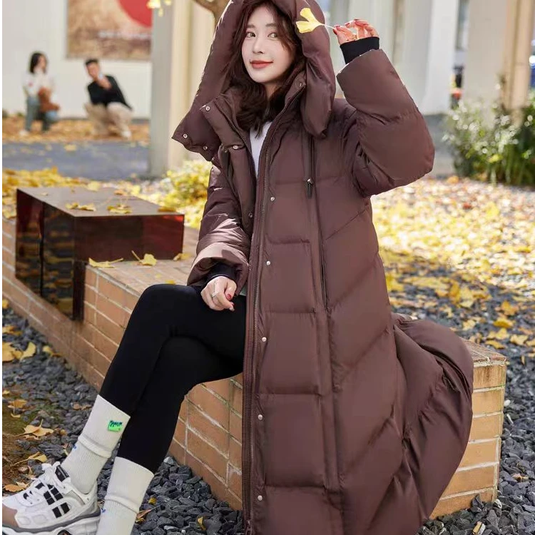 冬季新款长款过膝百搭连帽外套