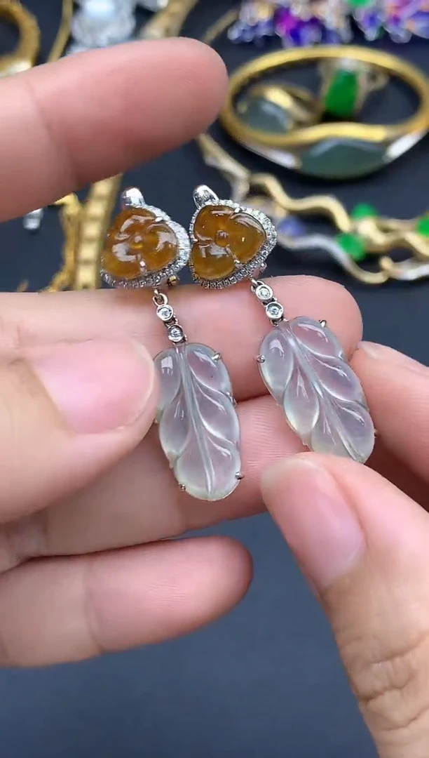 翡翠18K金镶嵌耳饰320-春日珠宝