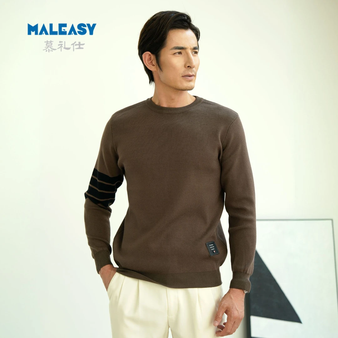 秋冬新款男士轻奢长袖针织衫时尚休闲圆领百搭修身保暖打底毛衣
