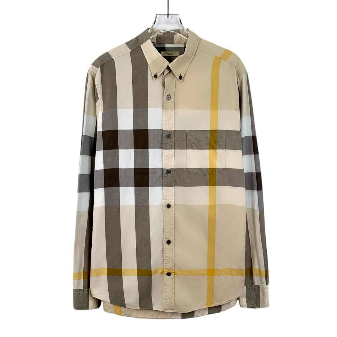 99新 BURBERRY/博柏利 J16696  拼色格纹翻领长袖衬衫 M码