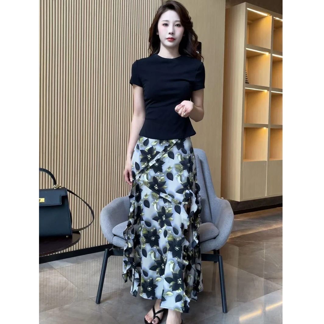 【梦婷家】法式复古碎花半身裙女夏季新款高腰显瘦气质长裙-25804