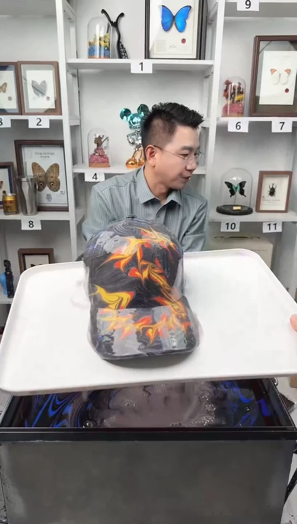 纯棉儿童款黑底红金龙水拓帽