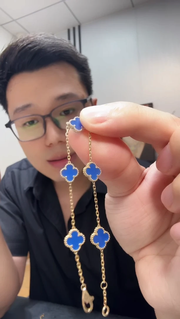 18K金镶嵌手链玛瑙/玉髓蓝色k黄，小号五花手链