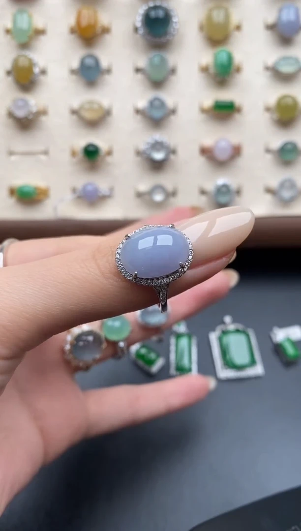 银S925镶嵌戒指翡翠一物一证一礼盒