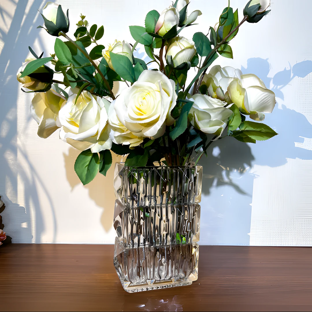 碧琢玻璃花瓶卢梭扁方家居装饰品轻奢摆件插花器璀璨扁方玻璃花瓶