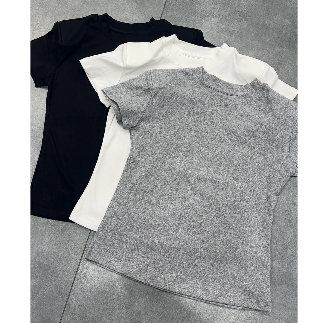 【H.J】女短袖新款在肩修身内搭洋气白色体恤短款上衣打底衫