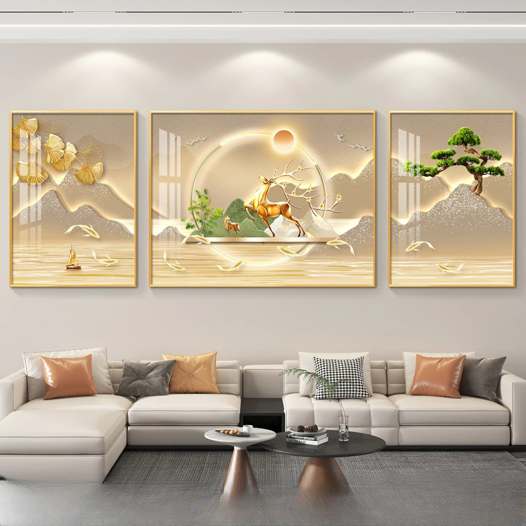 轻奢客厅装饰画沙发背景墙挂画壁画简约现代高级感山水画大气墙画