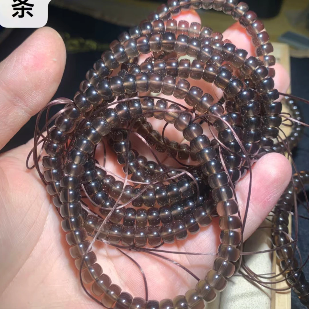 茶水晶算盘珠手串  天花板全净体茶晶直切手链纯天然水晶