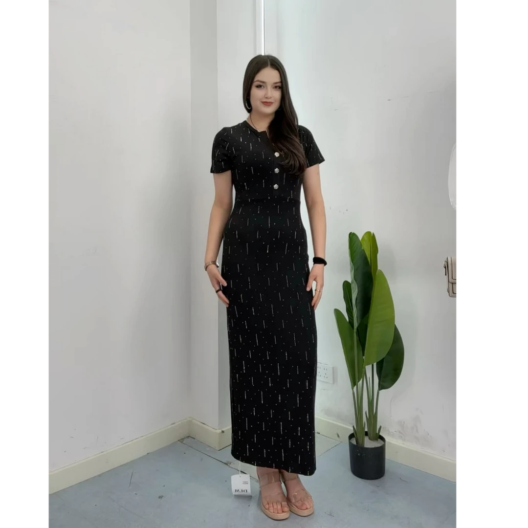 9901【古扎力】夏季时尚烟花式烫钻重工纽扣女装连衣裙