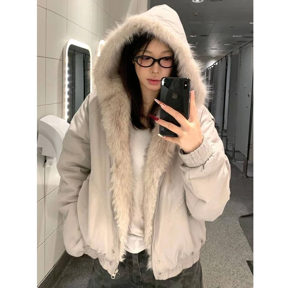 网红推荐~美式复古座山雕短款连帽毛领棉服男女冬派克服棉衣外套