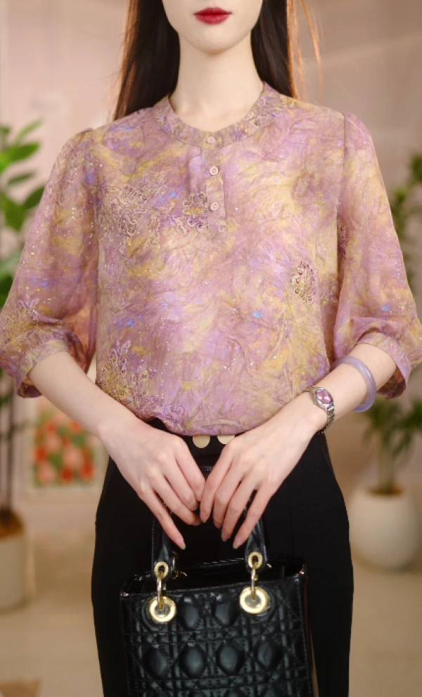 2025新款肉桂粉优雅气质典雅衬衫春夏款B-012