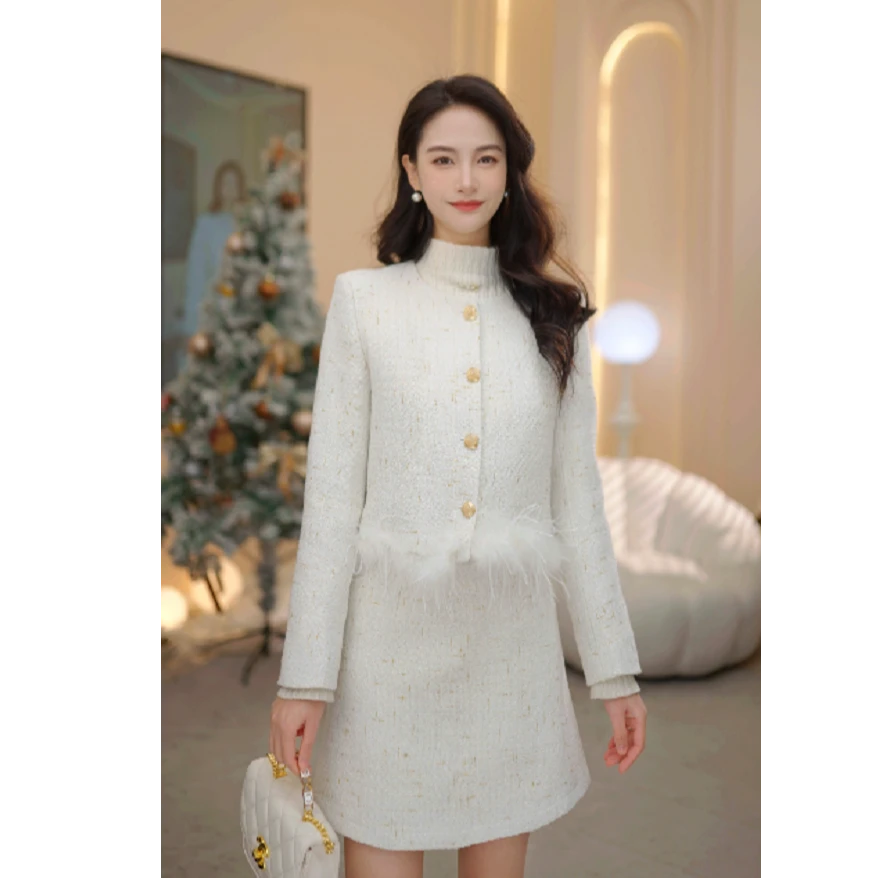 【粉丝专属福利】马克华菲女装毛拼接轻奢小香风两件套