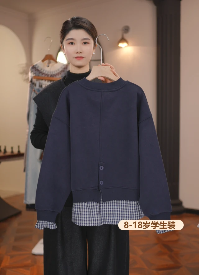 女童加绒卫衣一体绒2025新款洋气青少年女孩子假两件上衣加厚冬装