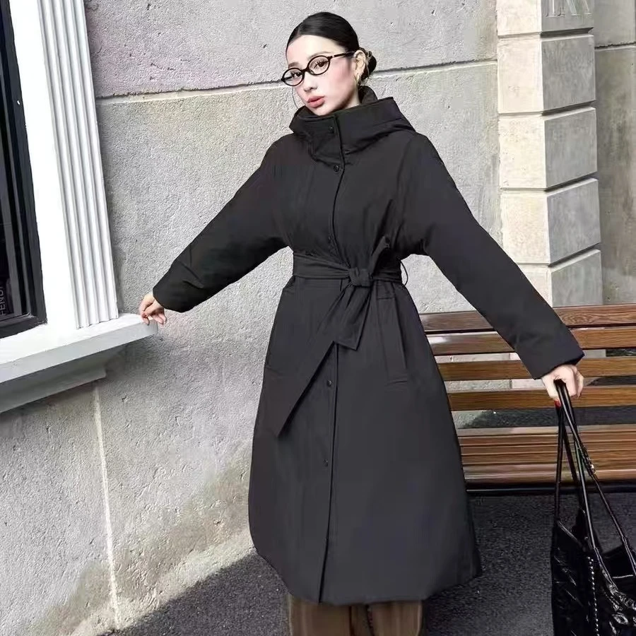 2024冬季立领时尚风衣收腰显瘦长款保暖韩系洋气女帽子