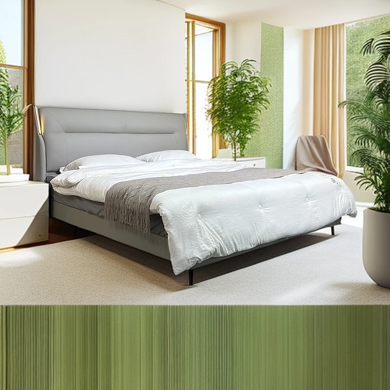 【羲和揽月】主卧简约头层真皮床轻奢实木框架床新款皮艺床北欧风a